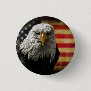 Amerikanska Örn på Grunge Flagga Knapp