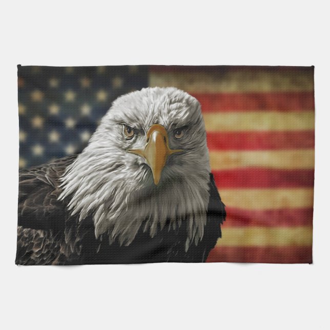 Amerikanska Örn på Grunge Flagga Kökshandduk (Horisontell)
