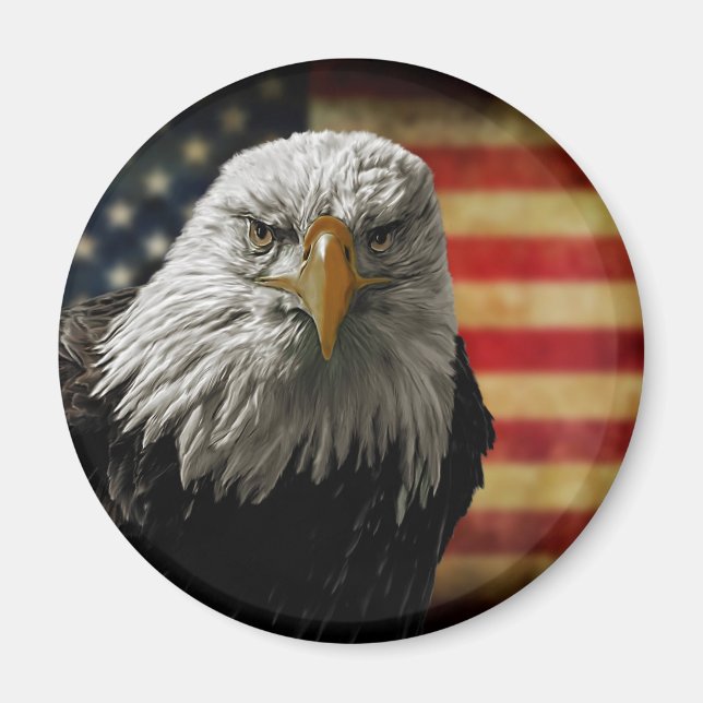 Amerikanska Örn på Grunge Flagga Magnet (Framsidan)