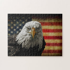 Amerikanska Örn på Grunge Flagga Pussel