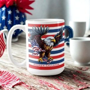 Amerikanska Örn Patriotic USA flagga 4 från juli Kaffemugg