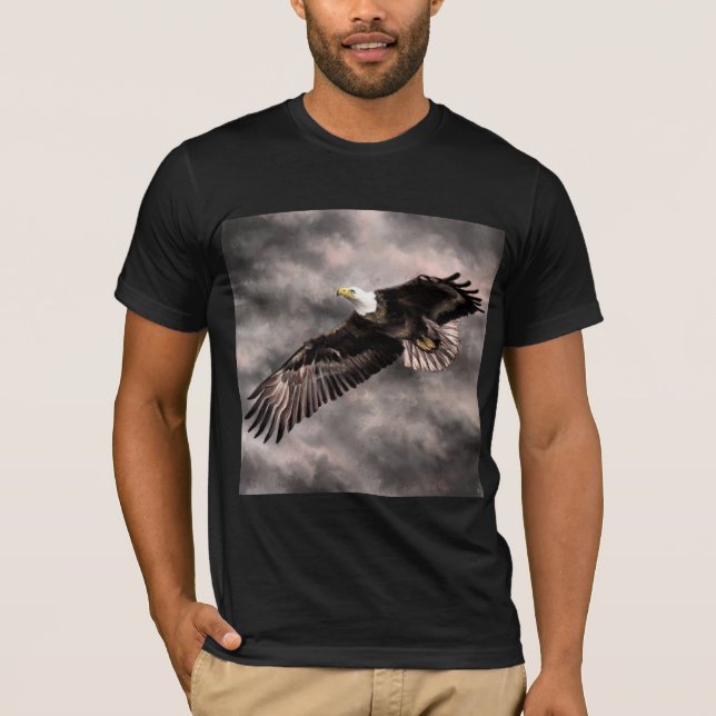 Amerikanska Örn T-Shirt som flyger i stormmoln (Framsida)