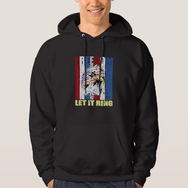 Amerikanska Örn USA Flagga Let Freedom Ring 4 th O Hoodie (Framsida)