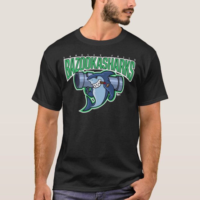 Amerikanska Pappa Bazooka Sharks Logotyp4 T Shirt (Framsida)