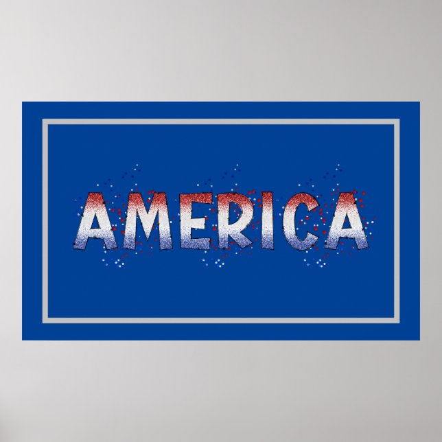 Amerikanska Patriotic Shimmer Ord Art Poster (Framsidan)