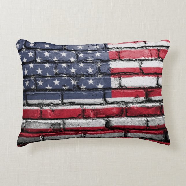 Amerikanska patriotiska Flagga på muren Prydnadskudde (Framsidan)