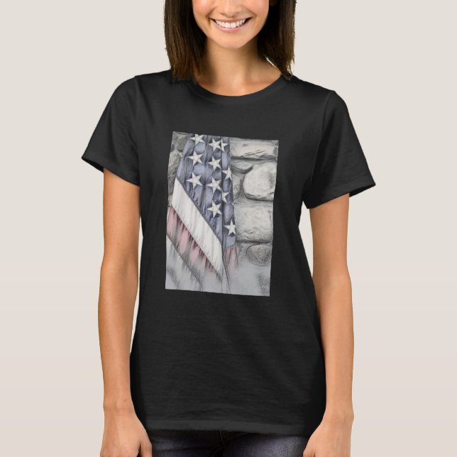 Amerikanska patriotiska Flagga på muren T Shirt (Framsida)
