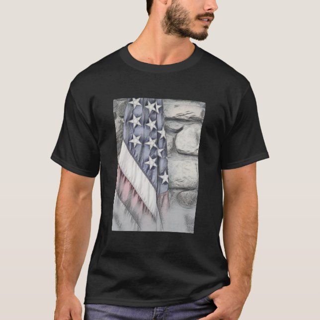 Amerikanska patriotiska Flagga på muren T Shirt (Framsida)