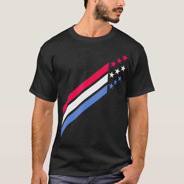 Amerikanska patriotiska Rött vitt blått stjärnor T Shirt (Framsida)