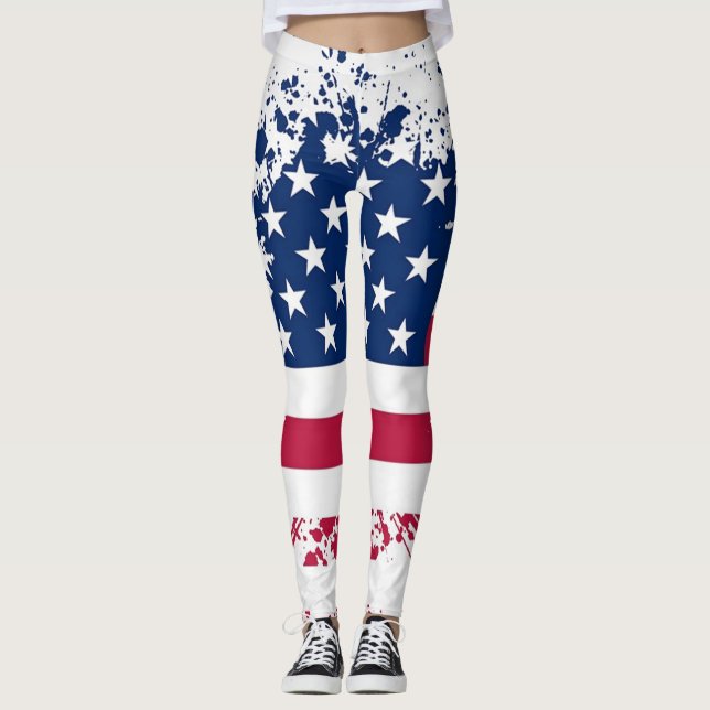 Amerikanska Patriotism Flagga Sommarlagarna Leggings (Framsida)