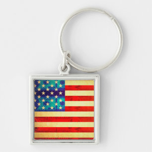 Amerikanska pengar, flagga fyrkantig silverfärgad nyckelring