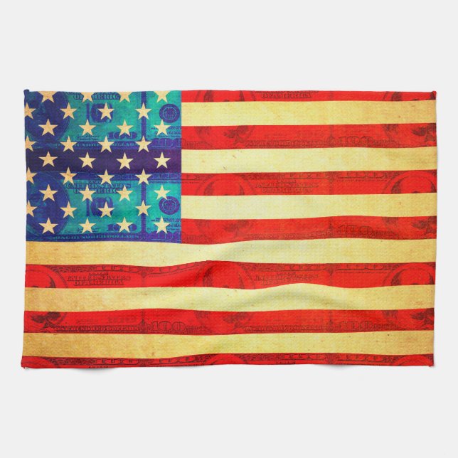 Amerikanska pengar, flagga kökshandduk (Horisontell)
