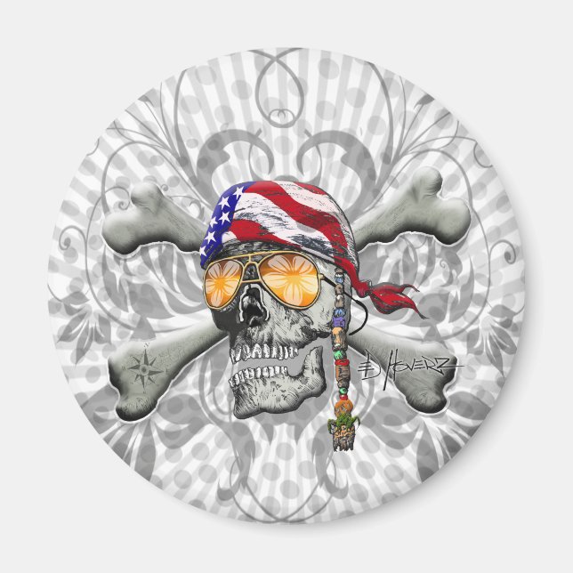 Amerikanska Pirat Skull och Kor Bones Magnet (Framsidan)