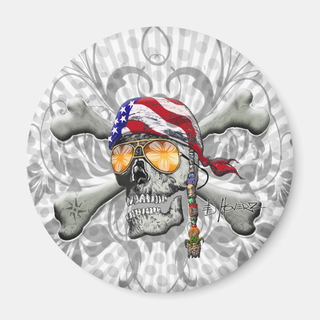 Amerikanska Pirat Skull och Kor Bones Magnet (Framsidan)