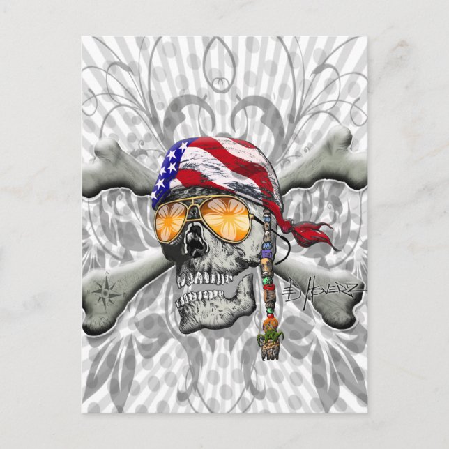 Amerikanska Pirat Skull och Kor Bones Vykort (Framsida)