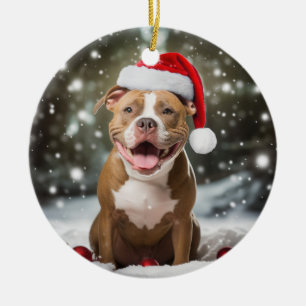 Amerikanska Pit Bull Terrier Hund jul Keepsaké Julgransprydnad Keramik