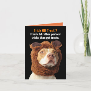 Amerikanska pitbull Bus eller godis Halloween Humo Kort