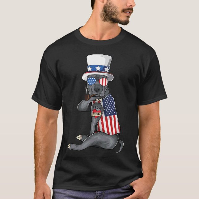Amerikanska Pitbull Hund Merica 4:e juli amerikans T Shirt (Framsida)