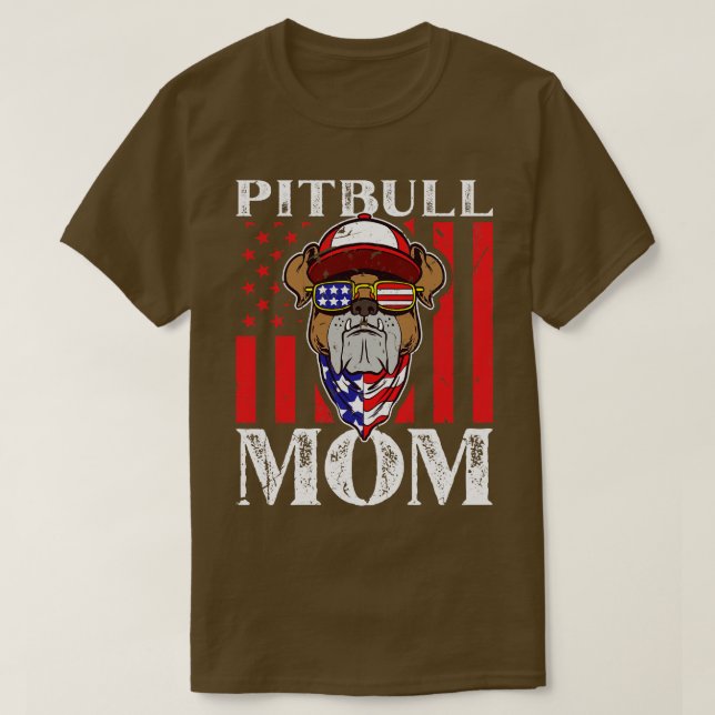 Amerikanska Pitbull Mamma USA flagga T Shirt (Design framsida)