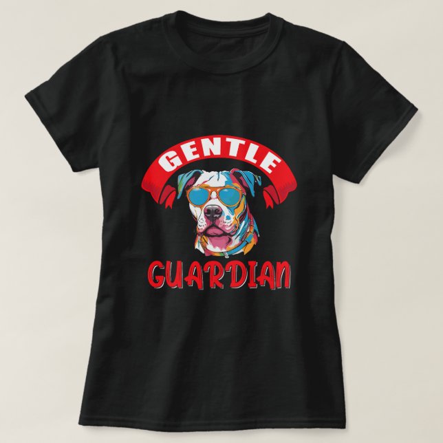 Amerikanska Pitbull Terrier Gentle Guardian Hundäg T Shirt (Design framsida)