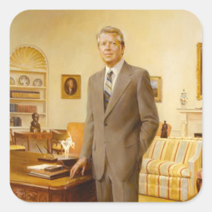 Amerikanska presidenten James Earl Carter Oval Off Fyrkantigt Klistermärke