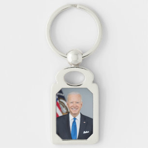 Amerikanska presidenten Joe Biden Vita huset Foto Rektangulärt Silverfärgad Nyckelring