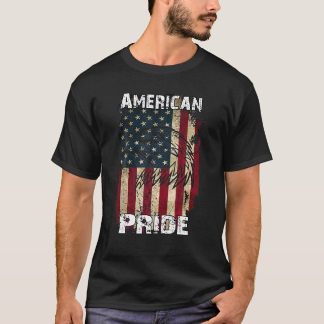 Amerikanska Pridet Flagga T Shirt Veterans Day (Framsida)