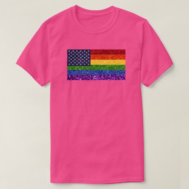 Amerikanska Pridet Glitter Flagga T Shirt (Design framsida)