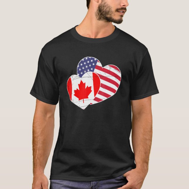 Amerikanska Pridet Us Flagga Heart Proud Canadian T Shirt (Framsida)