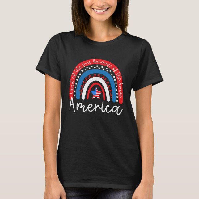 Amerikanska Rainbow American Flagga Patriotic 4:e  T Shirt (Framsida)