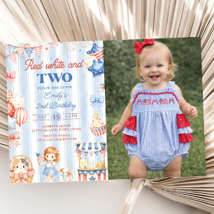 Amerikanska ränder flicka 2-års födelsedagsinbjuda inbjudningar