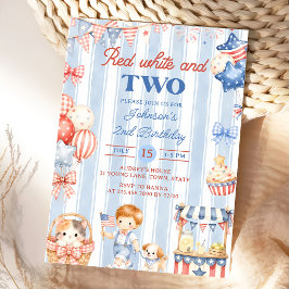 Amerikanska ränder pojke 2-års födelsedagsinbjudan inbjudningar