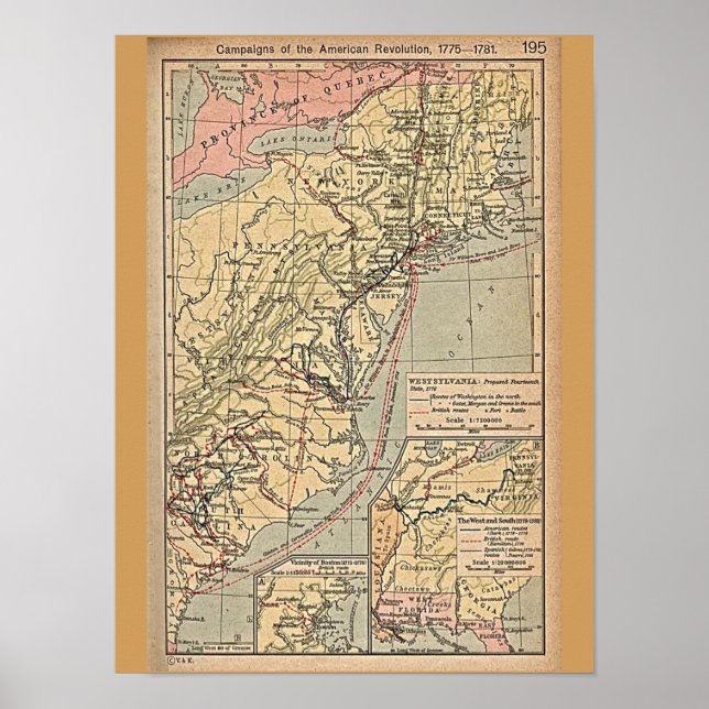 Amerikanska Revolutionen Colonies Karta Poster (Framsidan)
