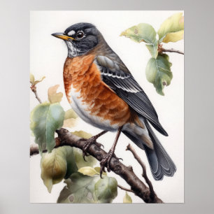 Amerikanska Robin Bird Art Print Poster