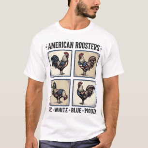 Amerikanska Roosters Vintage Patriotisk T-Shirt De