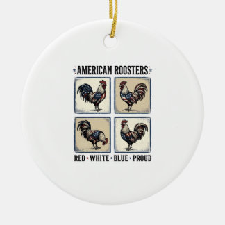 Amerikanska Roosters Vintage Patriotisk T-Shirt De Julgransprydnad Keramik