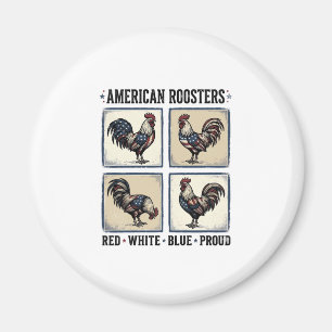 Amerikanska Roosters Vintage Patriotisk T-Shirt De Magnet