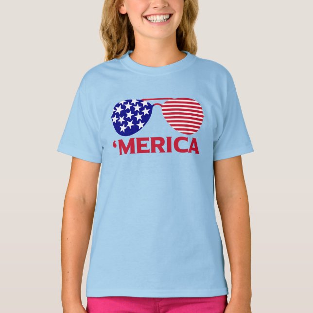 Amerikanska Rött vitt blått solglasögon T Shirt (Framsida)