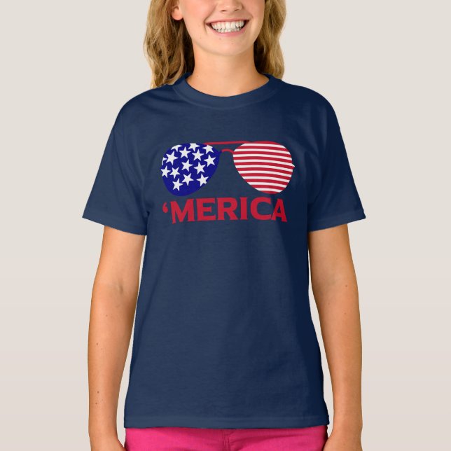 Amerikanska Rött vitt blått solglasögon T Shirt (Framsida)