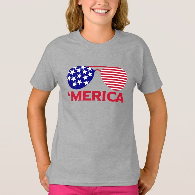 Amerikanska Rött vitt blått solglasögon T Shirt (Framsida)