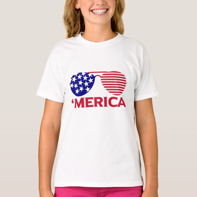Amerikanska Rött vitt blått solglasögon T Shirt (Framsida)