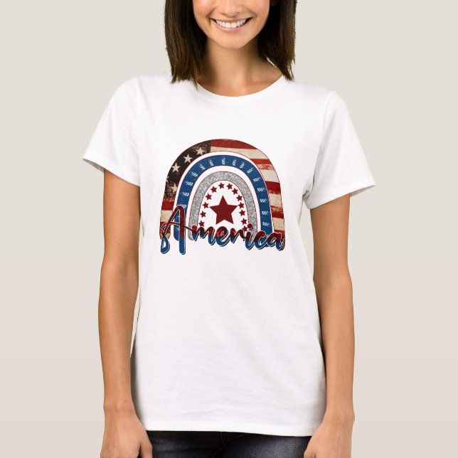 Amerikanska Rött vitt blått stjärnor Patriotic Fla T Shirt (Framsida)