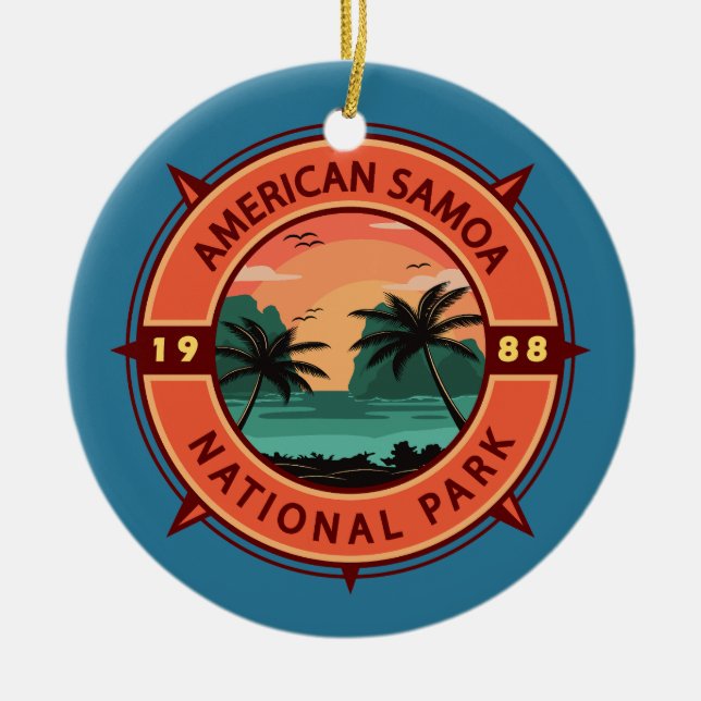 Amerikanska Samoa National Park Retro Compass Embl Julgransprydnad Keramik (Framsidan)
