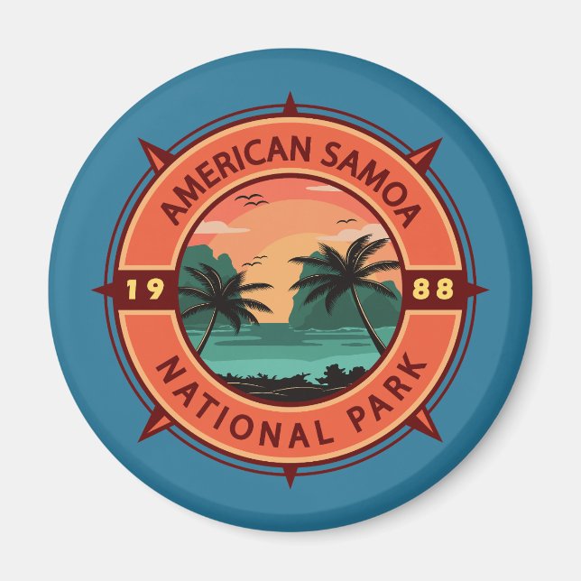 Amerikanska Samoa National Park Retro Compass Embl Magnet (Framsidan)