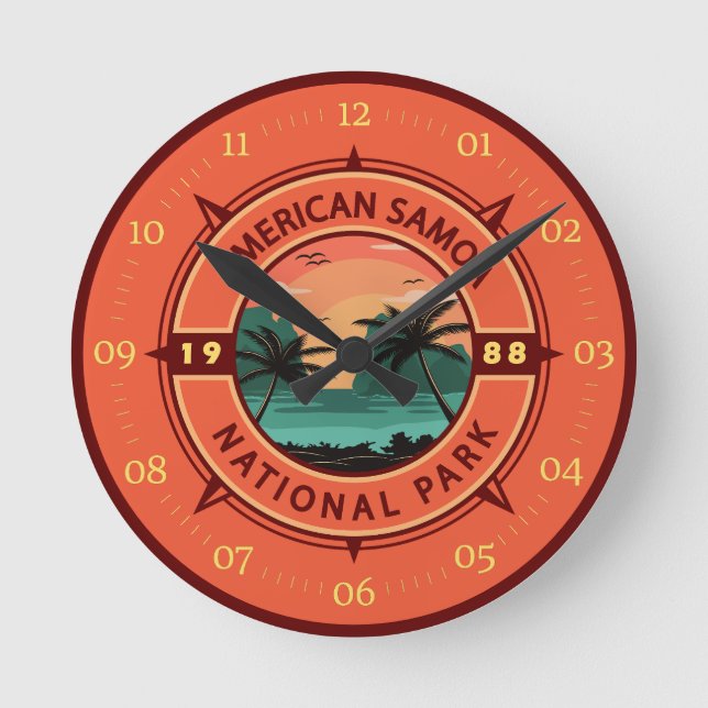 Amerikanska Samoa National Park Retro Compass Embl Rund Klocka (Framsida)