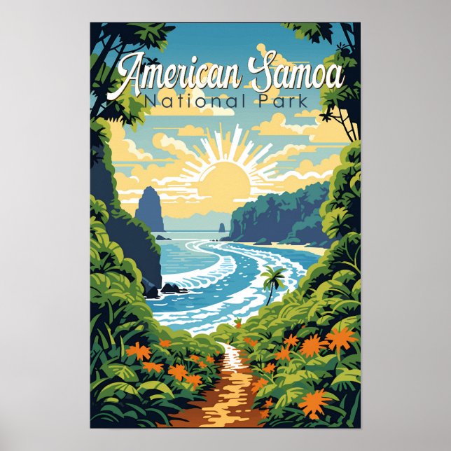 Amerikanska Samoa Nationalpark Illustration Retro Poster (Framsidan)
