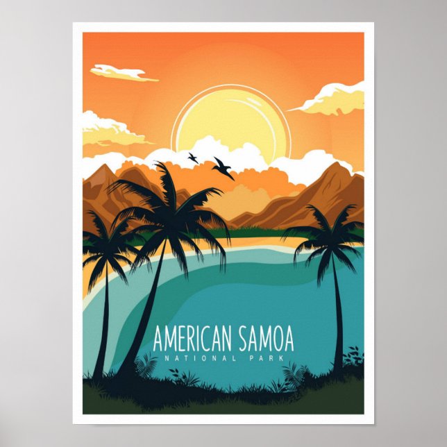 Amerikanska Samoa Nationalpark Resa Illustration Poster (Framsidan)