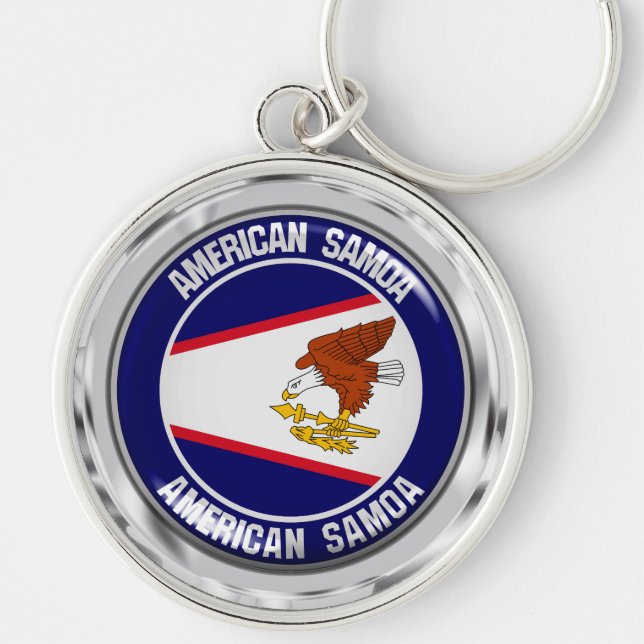 Amerikanska Samoa Round Emblem Rund Silverfärgad Nyckelring (Framsidan)