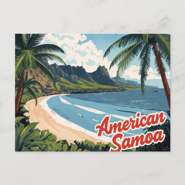 Amerikanska Samoa Tropisk Strand Konst Vykort (Framsida)