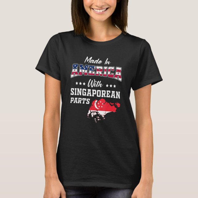 Amerikanska Singaporeanska delar Singapore Karta U T Shirt (Framsida)